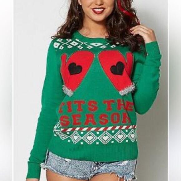 Spencer’s Funny Ugly Christmas Sweater Tis The‎ Season women’s size medium - Picture 1 of 7